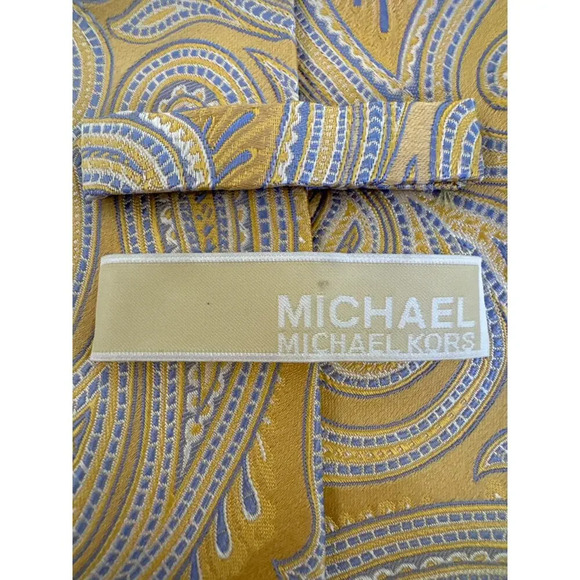 Michael Kors Men’s Yellow Paisley 100% Silk Necktie,  Men’s Preppy Paisley Tie - Picture 2 of 3